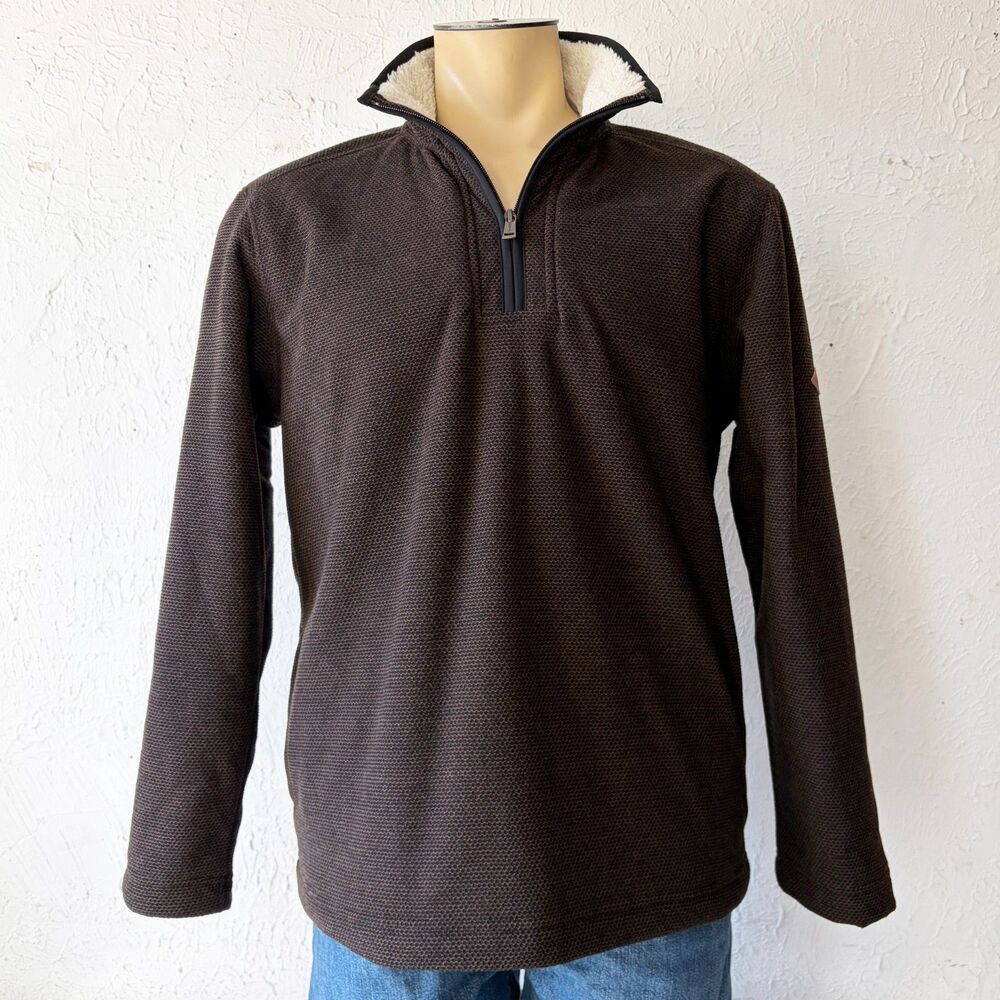 Orvis 1/4 Zip Fleece Lined Pullover Men's Medium Sherpa Brown 2 Side Pockets